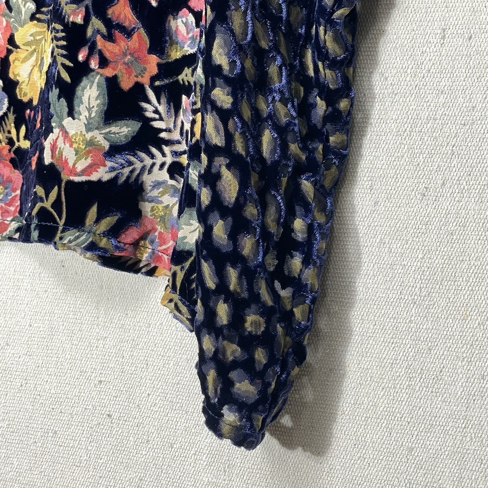 Johnny Was Velvet Burnout Blouse Women's L Blue Floral Print Kimono Sleeve Silk - Picture 5 of 15